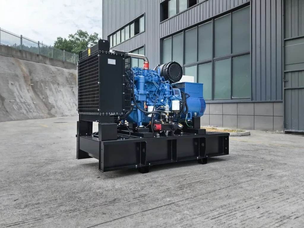 Offene Notstromanlage Notstromanlage in blau mit einem Schwarzen rahmen der MOtor und generator sind deutlich zu sehen